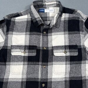 FLANNEL SHIRT Old Navy  Mens Large Flap Pocket Button Up Plaid Long Sleeve BLACK